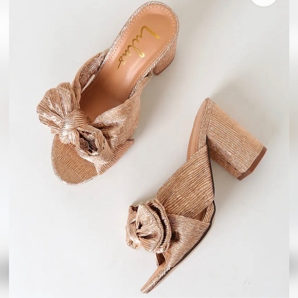Lulus Dorthea Rose Gold Knotted High Block Heel Sandals - New In Box - Reemoly - Picture 1 of 16